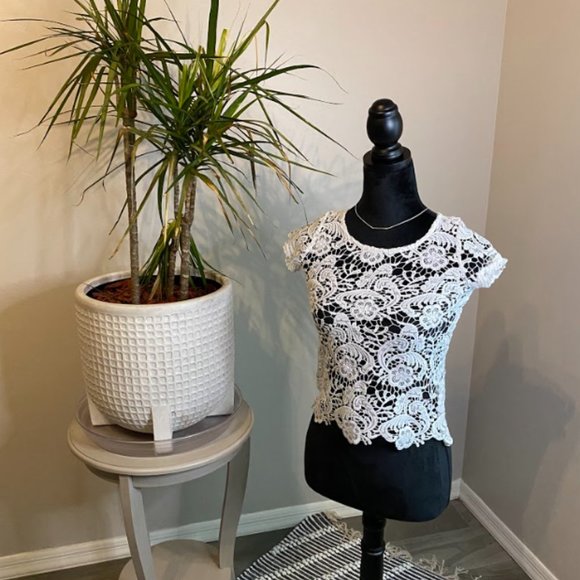 Lace White Crop Top Shirt - Picture 1 of 5